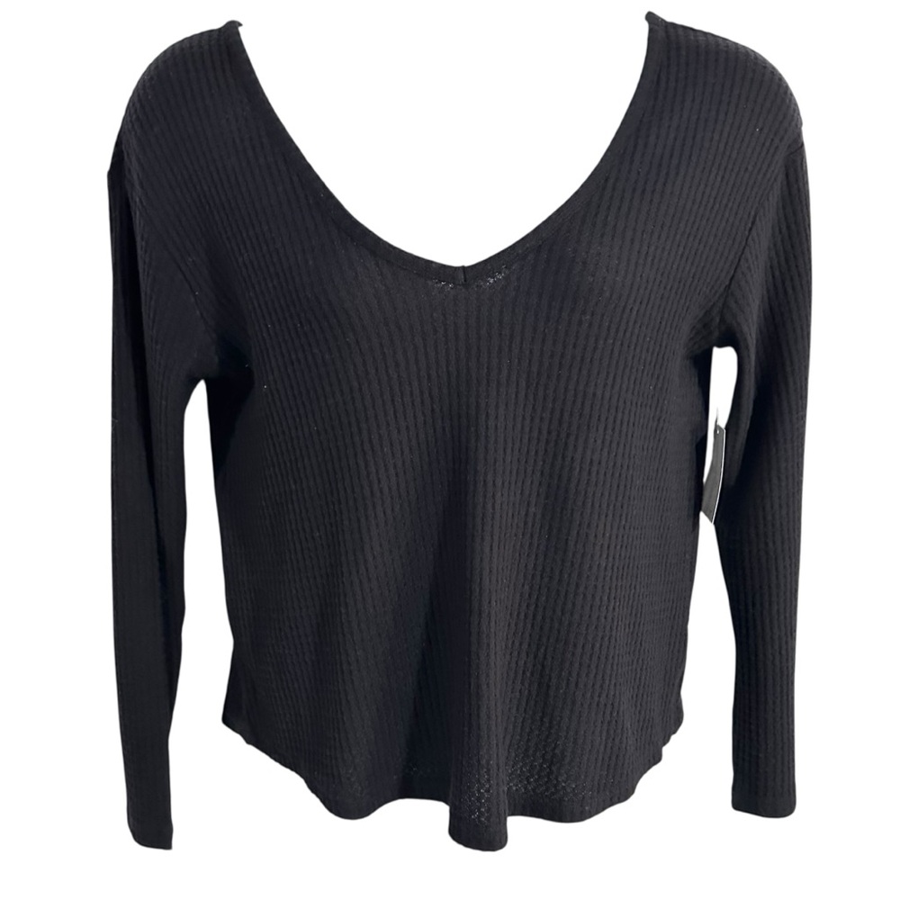 Abound Black V-Neck Long Sleeve Oversized Rib Knit Sweater Size Medium NWT